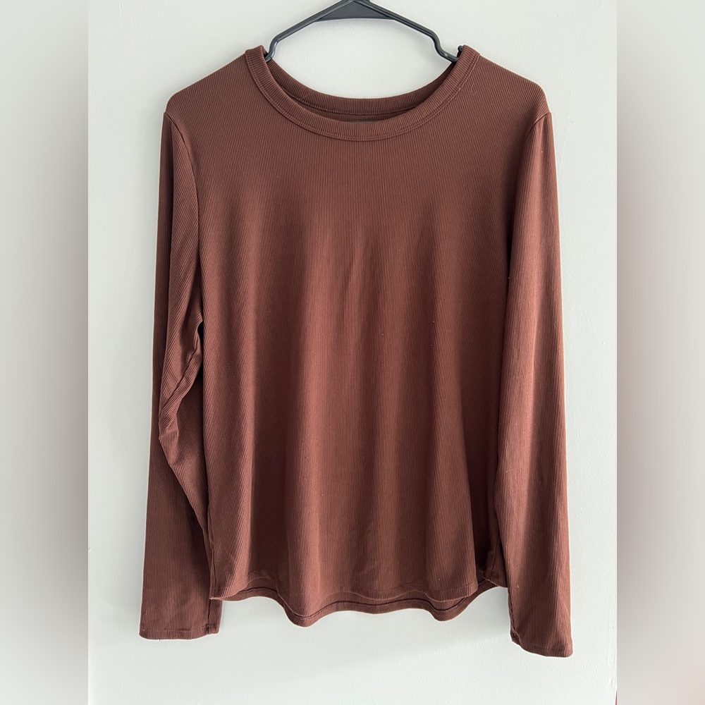 Ribbed Long Sleeve Top Brown Women’s XXL